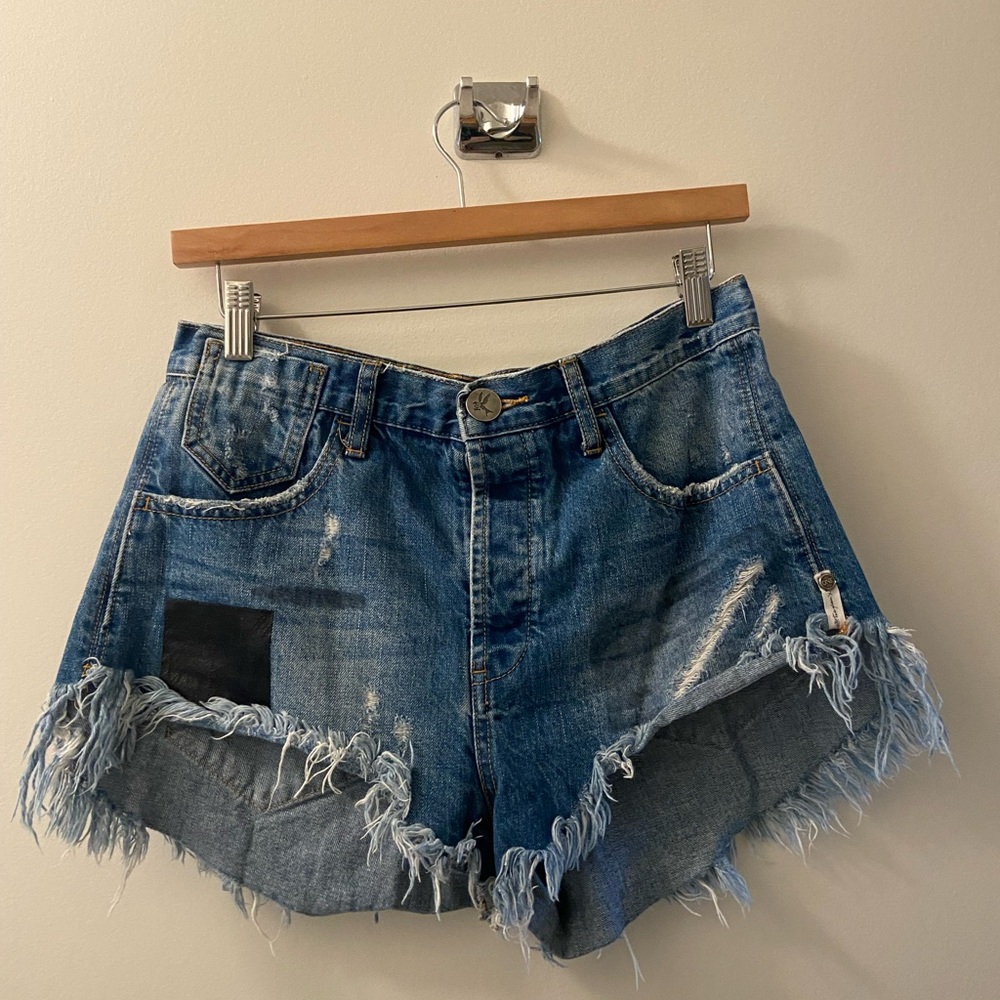 One Teaspoon Blue Distressed Jean Shorts